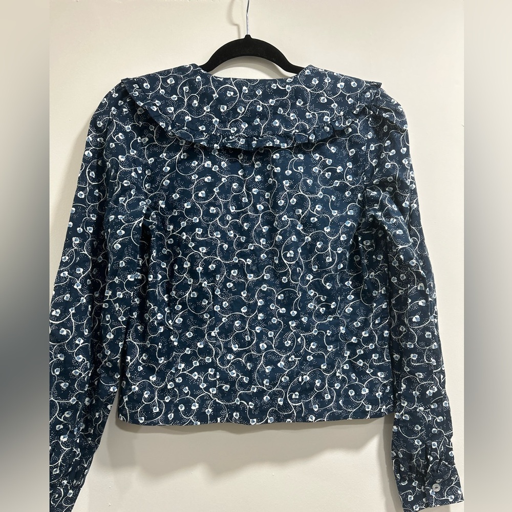 AritziaWIilfred blythe blouse ruffled prairie statement collar blue floral small - Picture 6 of 12